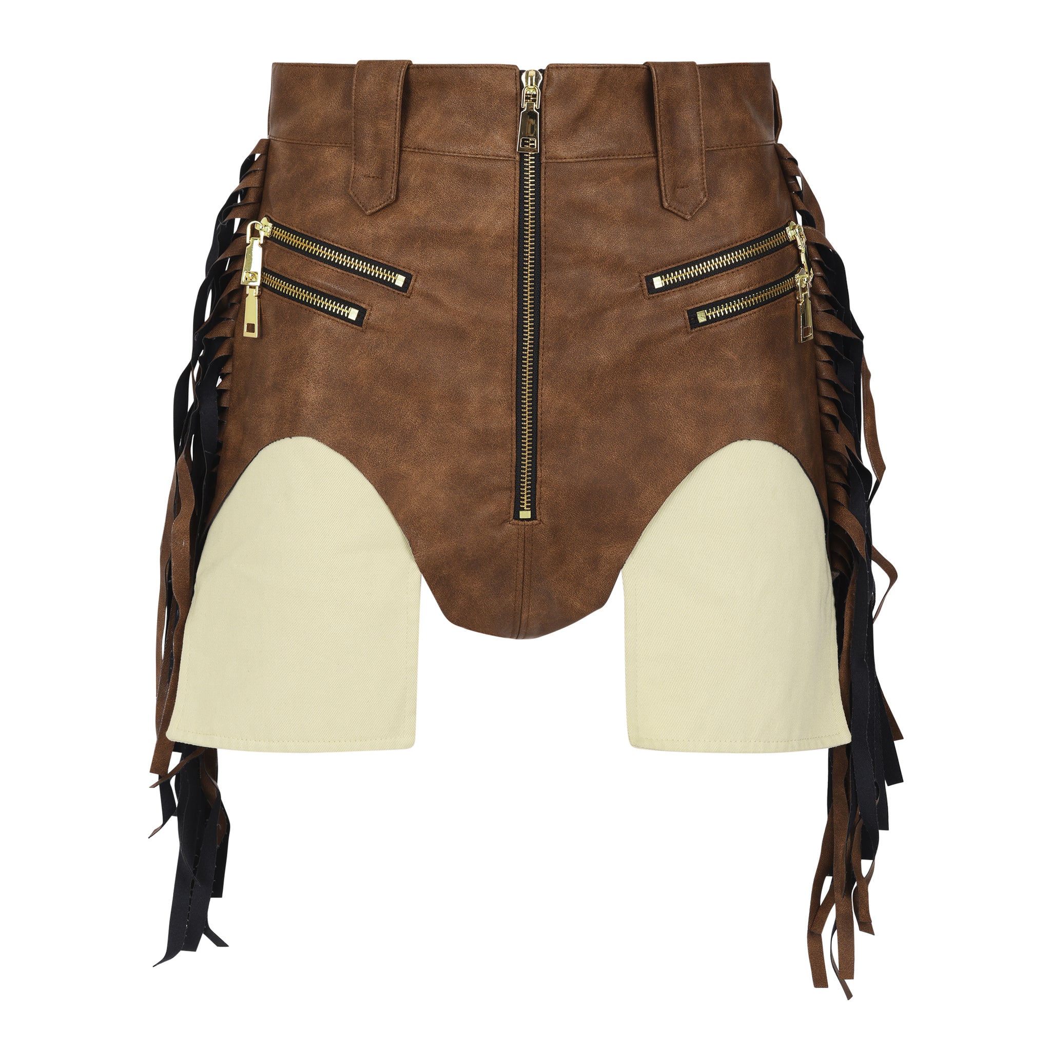 Brown Leather Fringe Shorts